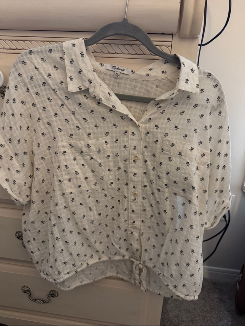 Madewell Cream Button-Front Shirt with Black Micro Print